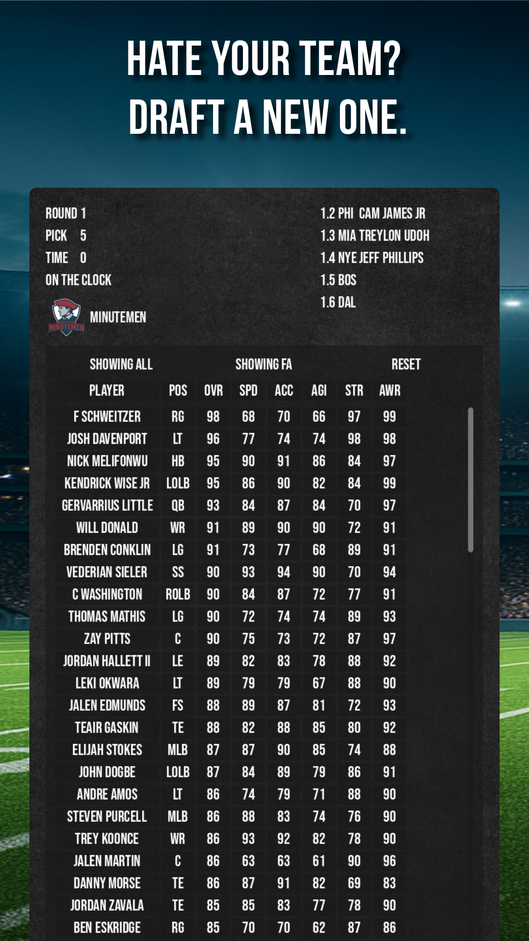 Screenshot of offense play selection